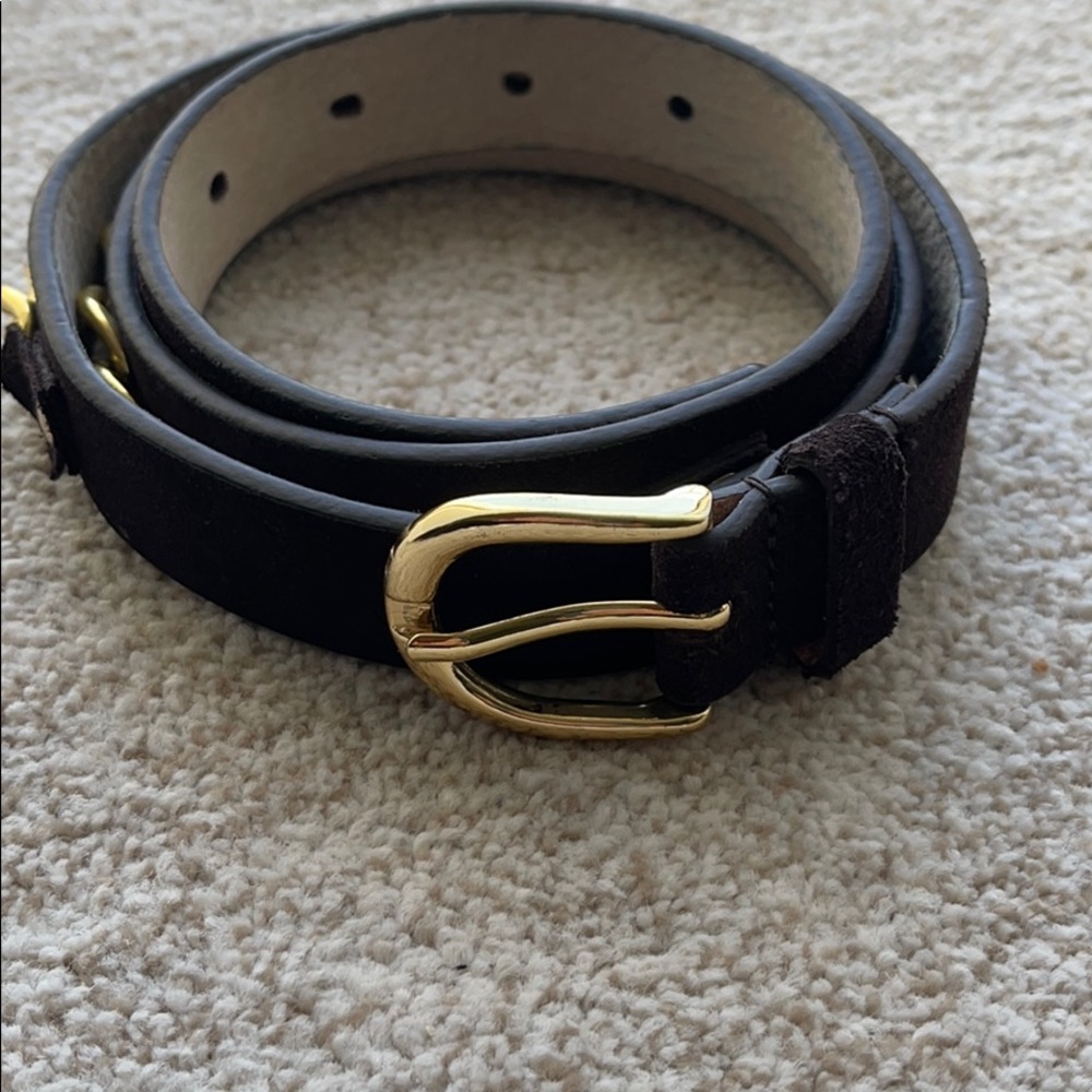 Women’s brown suade belt with gold tone chain